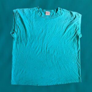 VINTAGE 1990's XL Active Works teal blank tank top summer sleeveless t shirt